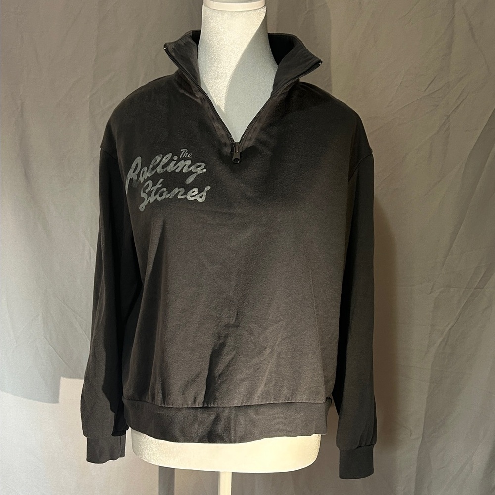 The Rolling Stones Women’s Charcoal Zip-Up Sweater (vintage appearance)